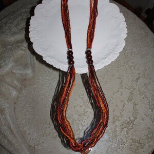Vintage Long Multi Strand Seed Bead Necklace Warm Vibrant Colors